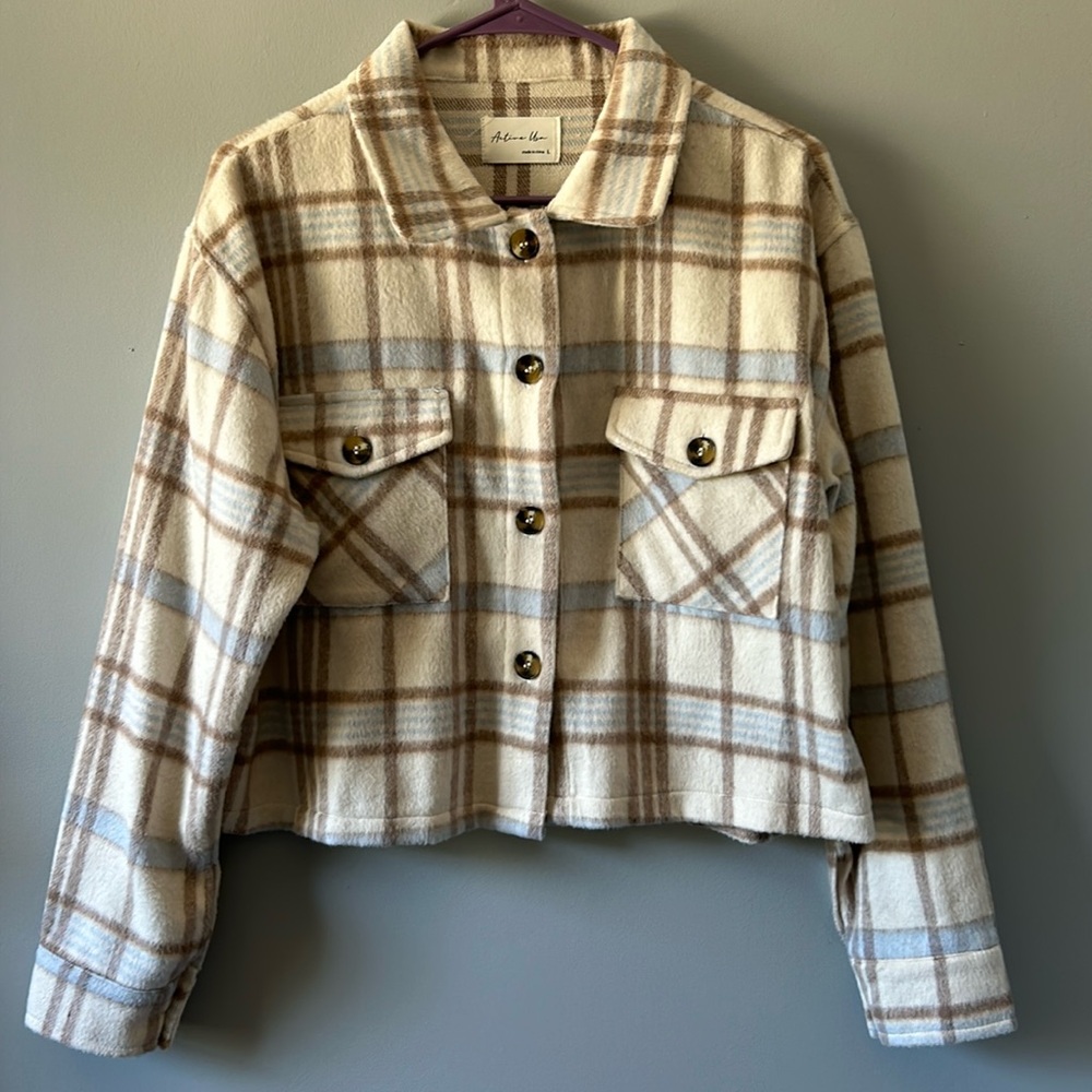 Active Usa Boutique Plaid Shacket Blues, Tans, Si… - image 3